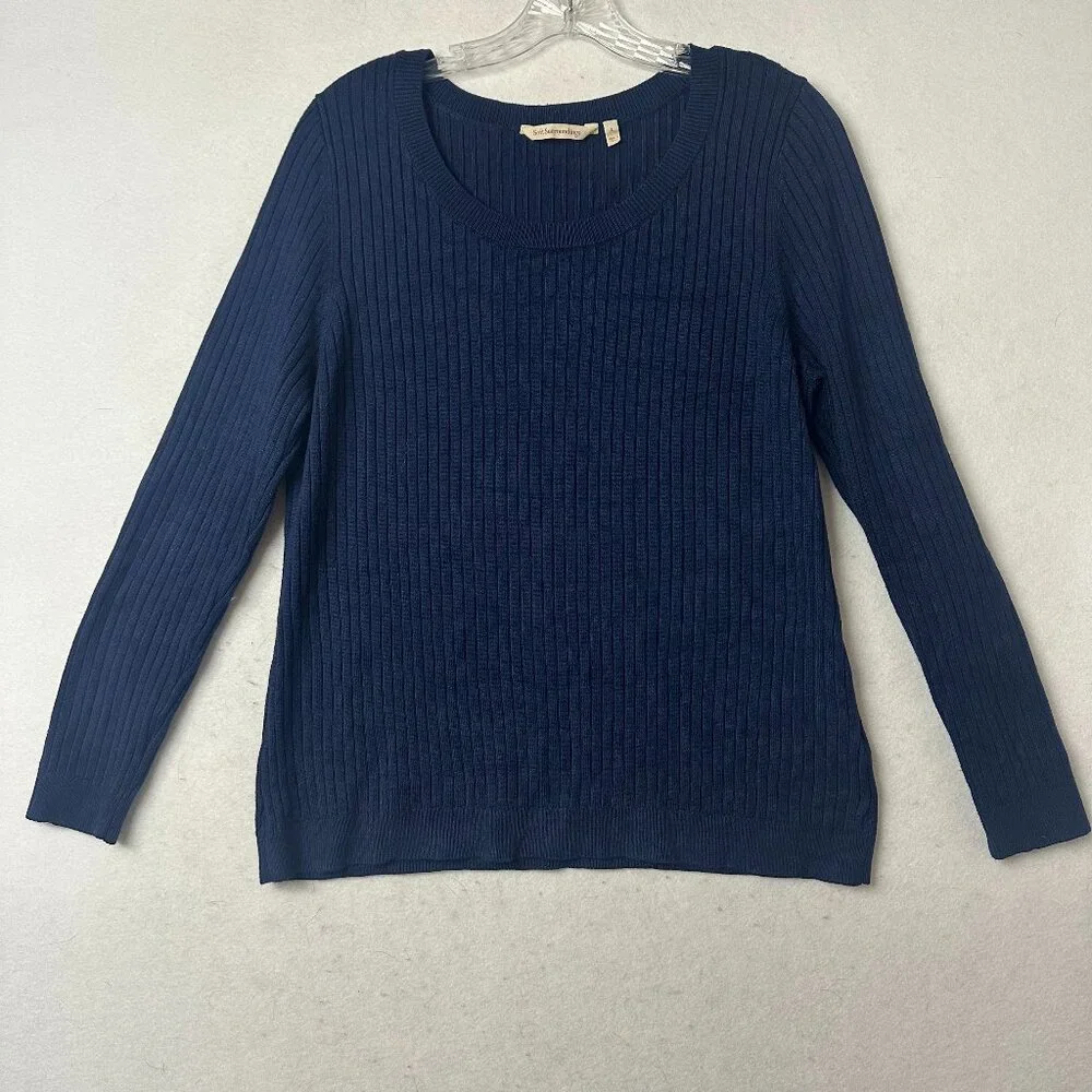 Soft Surroundings Scoop Neck Ribbed Sweater‎ Size L navy blue minimalist